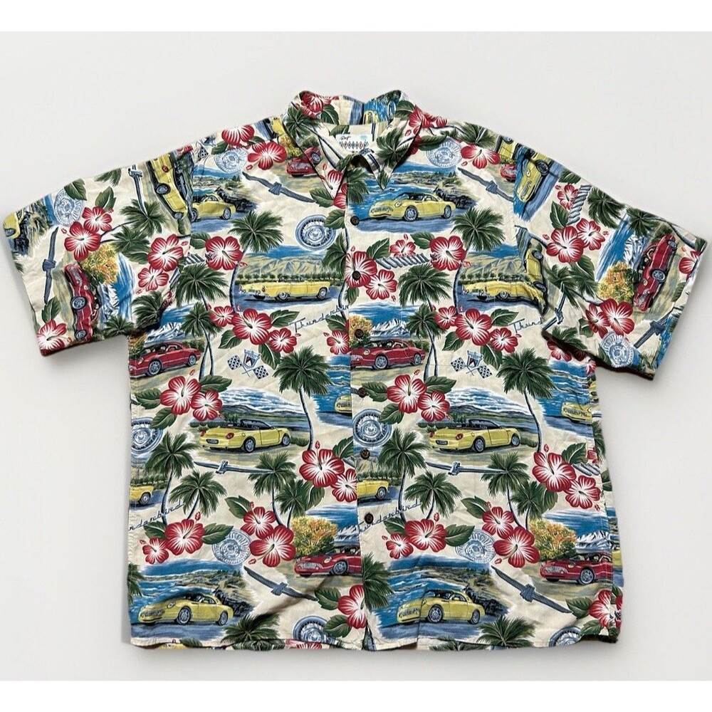Reyn Spooner Hawaiian Camp Shirt American Classics Mens Size XL Thunderbird Car